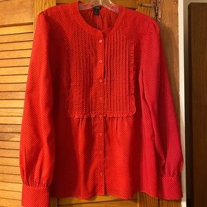 J. Crew Long Sleeve Red Polka Dot Button Front Blouse